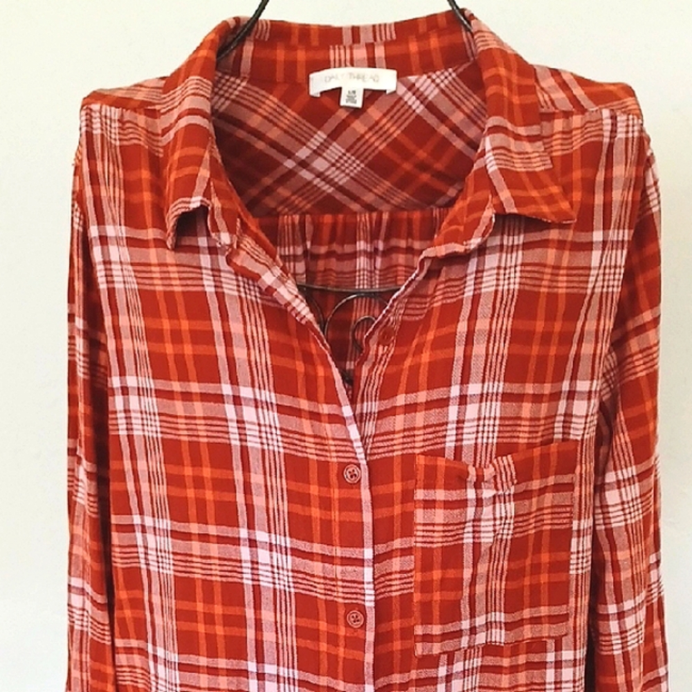 Daily Thread Rust Plaid Button-Up Shirt/Shacket - Picture 4 of 11